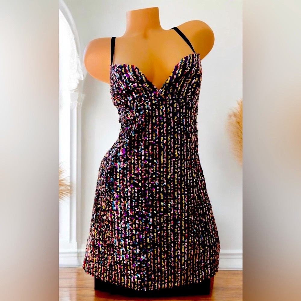 Zara Sequin Mini Dress Multicolor Night Out Medium m